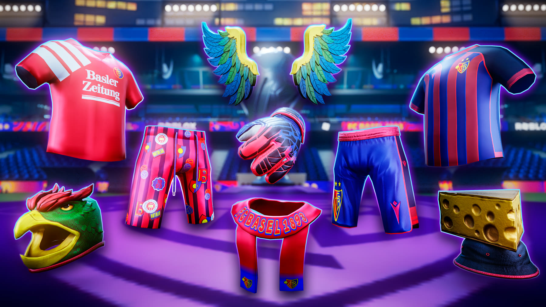 Official FC Basel UGC wearables lined up in the stadium